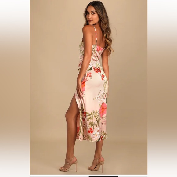 Lulu’s pink floral Midi Dress size S‎ - Picture 4 of 6